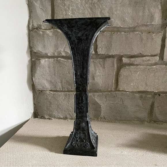 Metal blue black unique Vase Snake, Lizard, and Mask on all 4 sides - Picture 2 of 7